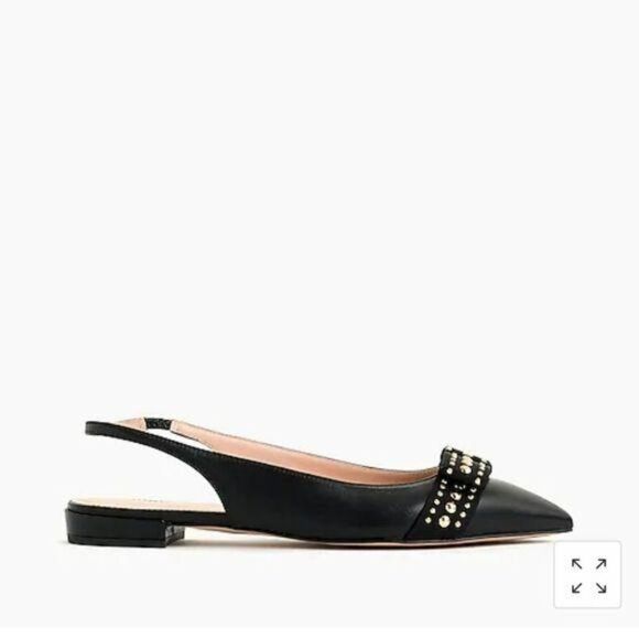 J. Crew Gwen Leather Pointy Toe Slingback with Studded Bow - Picture 2 of 9
